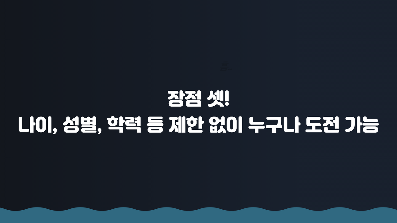 장점 셋! 나이, 성별, 학력 등 제한 없이 누구나 도전 가능
